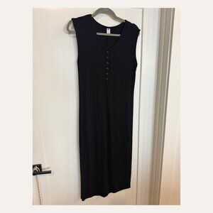 Black Ribbed Midi Dress Old Navy Sleeveless Henley Button Front Size M